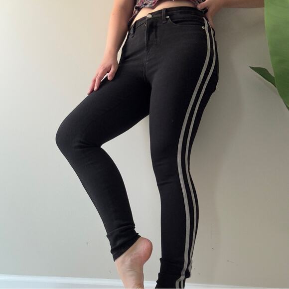 Good American Good Legs Black Skinny Jeans silver sparkle Side Stripes stretch 6 - Picture 13 of 13
